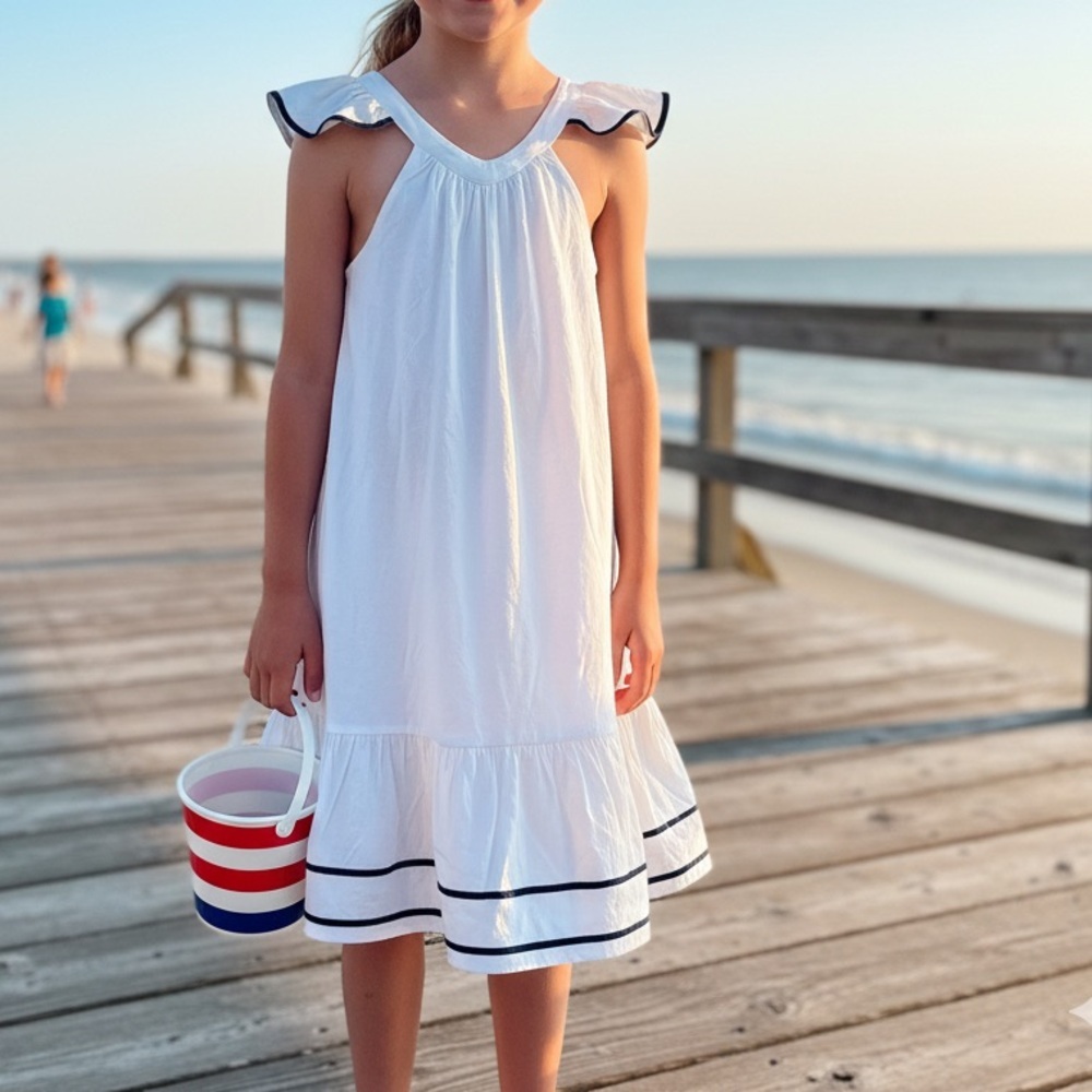 Crewcuts Girls White Flutter Sleeve Dress Navy Trim Nautical Size 10 - Picture 14 of 14